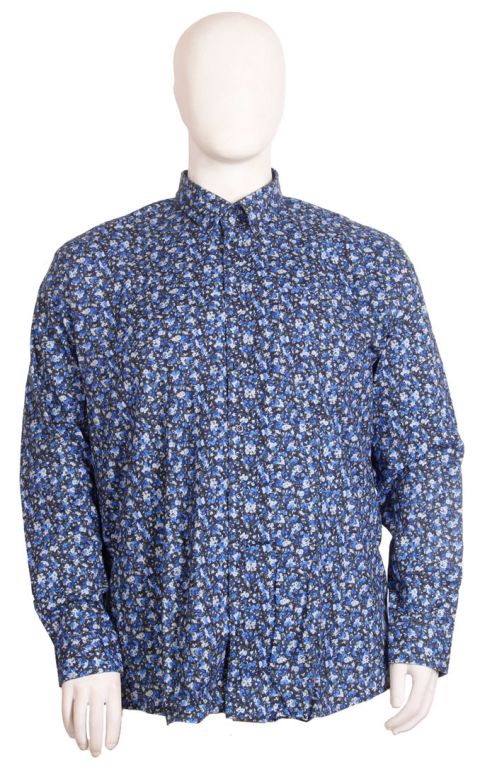 Espionage - Mick Floral Print Skjorte m. Lange Ærmer - Navy/Grå billede 1