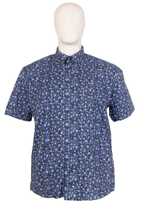 Espionage - Mick Floral Print Skjorte m. Korte Ærmer - Navy/Grå billede 1