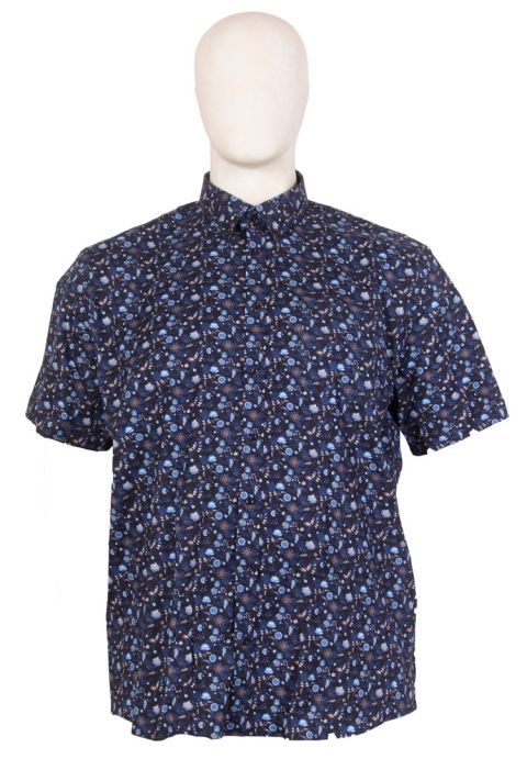 Espionage - Tony Floral Print Skjorte m. Korte Ærmer - Navy billede 1