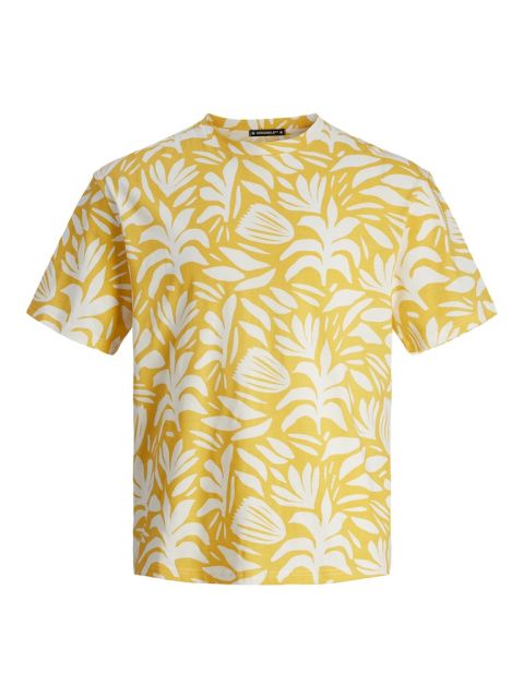 Jack & Jones - Marbella A.O.P. T-Shirt - Cloud Dancer/Yellow billede 1